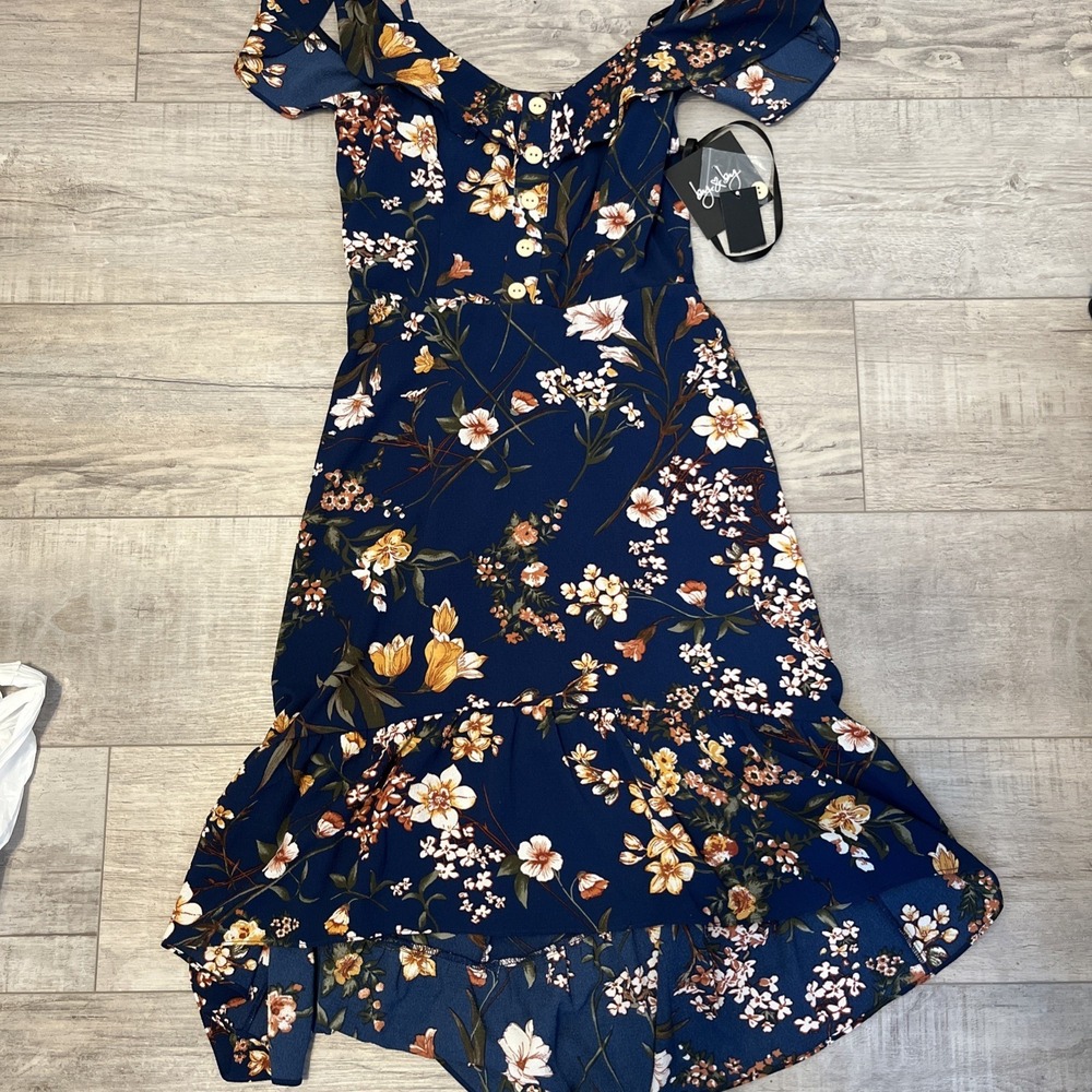 BY‎ AND BY DRESS SIZE XS Navy Loose Line Ruffled Sleeveless Hobo